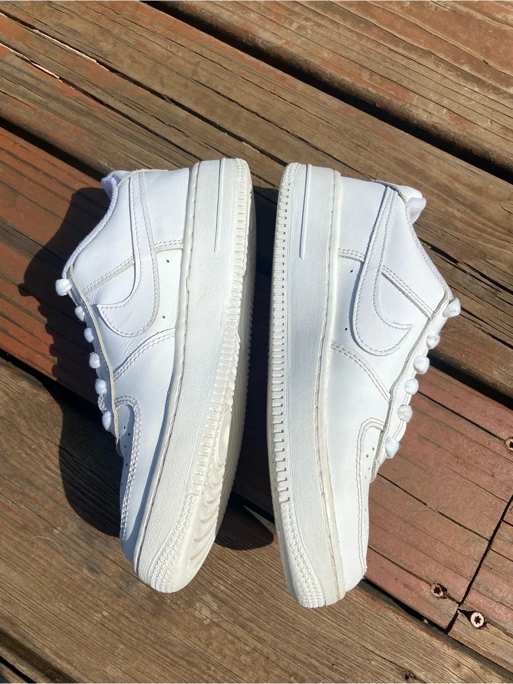 White Nike Air Force One Leather Size 4Y Casual Athletic Sneakers Low-Top